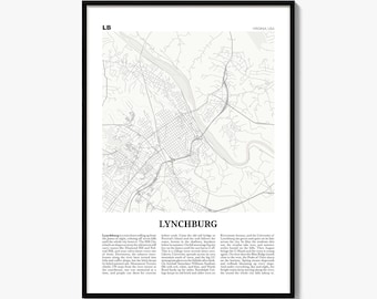 Lynchburg-Stadtplan als Kunstdruck, Zeitungsposter, Stadtreise-Wanddeko