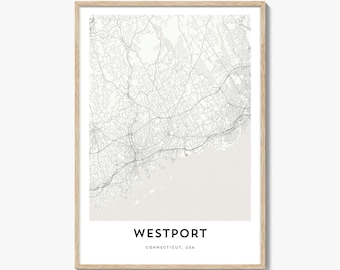 Westport Map Poster Print, Connecticut Wall Art, USA Decor, Fairfield County City Street Artwork