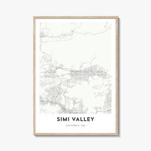 Kaart van Simi Valley-print, Simi Valley-kaartcadeau, Simi Valley-poster, kunstwerk stadsplattegrond voor thuis en op kantoor, Californië