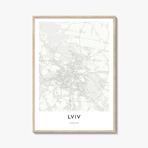 Kaart van Lviv-print, Lviv-kaartcadeau, Lviv-poster, stadsplattegrondkunstwerk voor thuis en op kantoor, Oekraïne