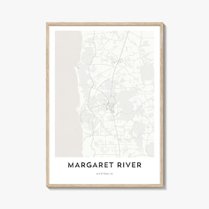 Póster con mapa de Margaret River, arte mural de Australia Occidental, decoración de Perth, calle de la ciudad de Australia