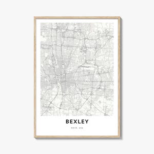 Mapa de Bexley Impressão, Bexley Mapa Presente, Bexley Pôster, Mapa da Cidade Arte para Casa e Escritório, Ohio