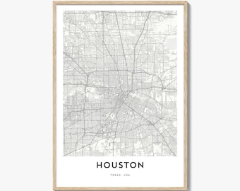 Houston Map Poster Print, Space City Wall Art, Texas Decor, USA City Street Artwork
