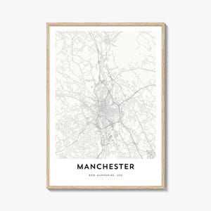 Map of Manchester New Hampshire Print, Manchester Map Gift, Manchester Poster, City Map Artwork for Home & Office,