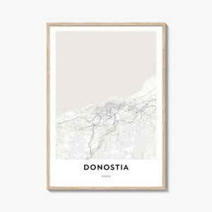 Impresión del mapa de Donostia, regalo del mapa de Donostia, póster de Donostia, obra de arte del mapa de la ciudad para el hogar y la oficina, España