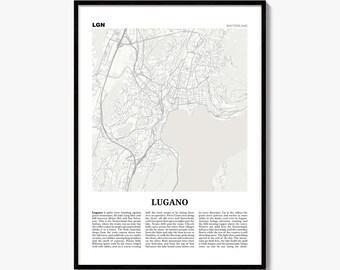 Lugano-Stadtplan als Kunstdruck, Zeitungsposter, Wanddekoration für Städtereisen