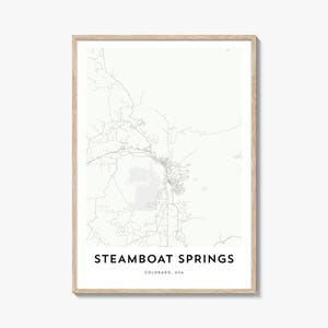 Impression de carte de Steamboat Springs, cadeau de carte de Steamboat Springs, affiche de Steamboat Springs, oeuvre d'art de carte de la ville pour la maison et le bureau, Colorado
