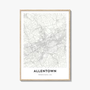 Allentown Pennsylvania Map Art Print: Cityscape Home Decor