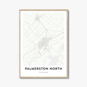 Impression de carte de Palmerston North, cadeau carte de Palmerston North, affiche de Palmerston North, oeuvre d'art de carte de la ville pour la maison et le bureau, Nouvelle-Zélande