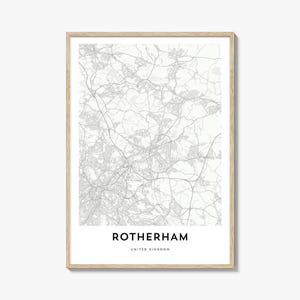 Map of Rotherham Print, Rotherham Map Gift, Rotherham Poster, City Map Artwork for Home & Office, United Kingdom