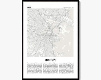 Boston Map Print, Newspaper Poster, City Travel Wall Art Decor