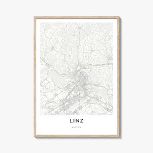 Impression de carte de Linz, cadeau de carte de Linz, affiche de Linz, oeuvre d'art de plan de la ville pour la maison et le bureau, Autriche