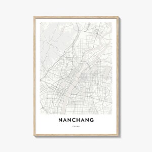 Mapa de Nanchang Impressão, Mapa de Nanchang Presente, Pôster de Nanchang, Arte de Mapa da Cidade para Casa e Escritório, China