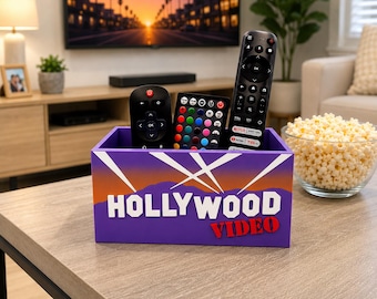 Retro Hollywood Video Remote Holder | TV Remote Organizer | Video Store Decor | 90s Nostalgia Gift | Home Theater Storage
