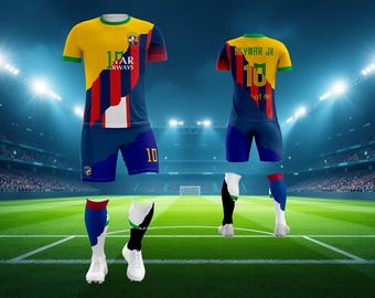 Brazil Neymar #10 Soccer Kids Jersey, Football Fans Training Jersey, Personalized Soccer Jersey & Shorts with Socks for Boys, Girls Sizes