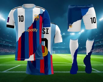 Argentina Goat Soccer #10 Kids Jersey, Soccer Fans Training Jersey, Personalized Soccer Jersey & Shorts with Socks for Boys, Girls Sizes