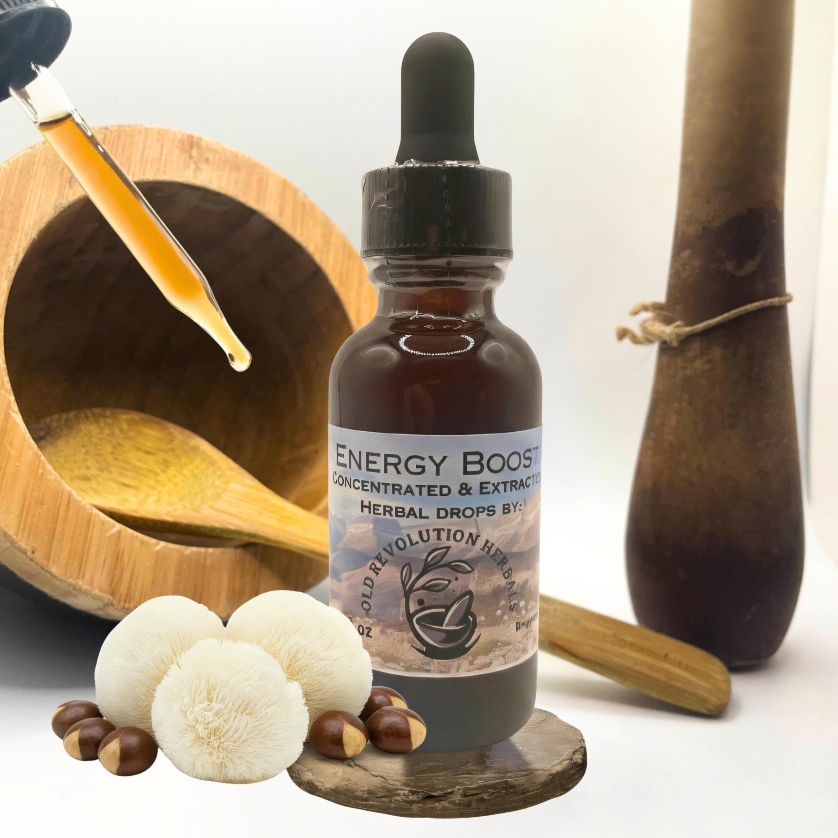 ENERGY BOOST 100% Organic Herbal Tincture Low Caffeine High Potency Pan Nax Ginseng, Guarana, Lions Mane & more