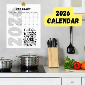Calendario minimalista imprimible 2026 con versículos bíblicos, citas y refranes religiosos, tamaño carta de EE. UU.