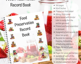 Food Preservation Record Book | Spiral Bound Homestead Planner with tabs | Canning and Freezing Recordkeeping Journal