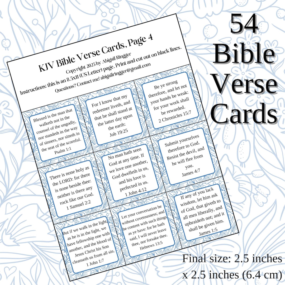 Printable Bible Verse Cards - 54 KJV Scriptures; Post Around Your Home ...