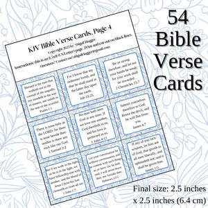 Tarjetas con versículos bíblicos para imprimir: 54 versículos bíblicos de la KJV; colóquelos en su casa y escóndalos en su corazón. Diseño floral azul delicado, cuadrados de 2,5 pulgadas