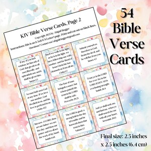 Tarjetas con versículos bíblicos para imprimir: 54 versículos bíblicos de la KJV para colocar en tu casa y guardar en tu corazón. Diseño con salpicaduras de acuarela, cuadrados de 2,5 pulgadas