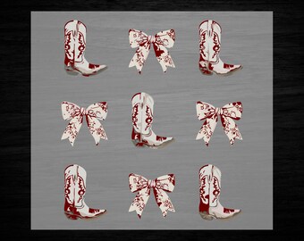 Coquette Cowgirl Boots & Bows DTF - Western Heat Transfer