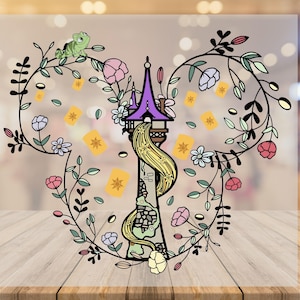 Rapunzel's Tower Dtf, Iron On Transfer, Disney Princess, Tangled Dtf, Princess Castle Mickey Mouse Floral Dtf, Beauty and The Beast