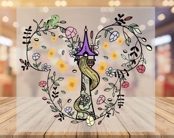 Rapunzel's Tower Dtf, Iron On Transfer, Disney Princess, Tangled Dtf, Princess Castle Mickey Mouse Floral Dtf, Beauty and The Beast