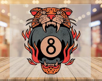 Lucky Leopard Dtf, Iron On Transfer, Traditional Tattoo T 8 Ball Dtf, Lucky Me Dtf, Vintage Western Dtf, Yallternative Aesthetic