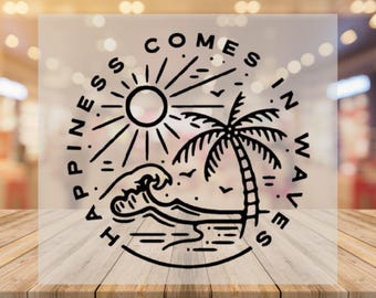 Happiness Comes in Waves DTF Iron On Transfer, Beach Summer Vacation