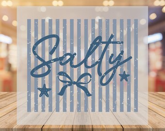 Salty DTF Transfer, Sarcastic Beach Quote Dtf, Retro Blue Striped, Coquette Bow, Trendy Sassy Coastal, Whimsical Summer