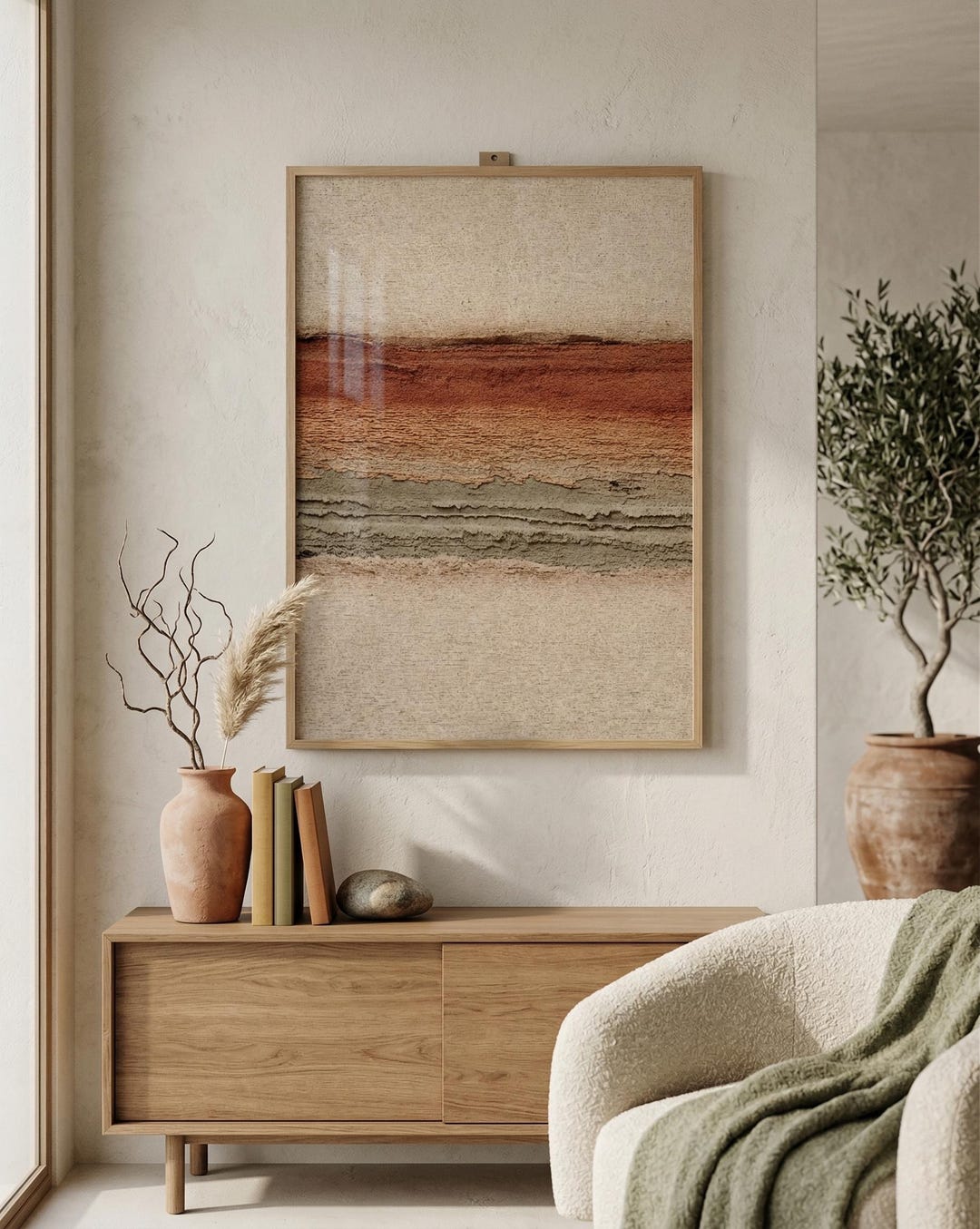 Buy Sage Green and Rust Abstract Wall Art, Industrial Minimalist