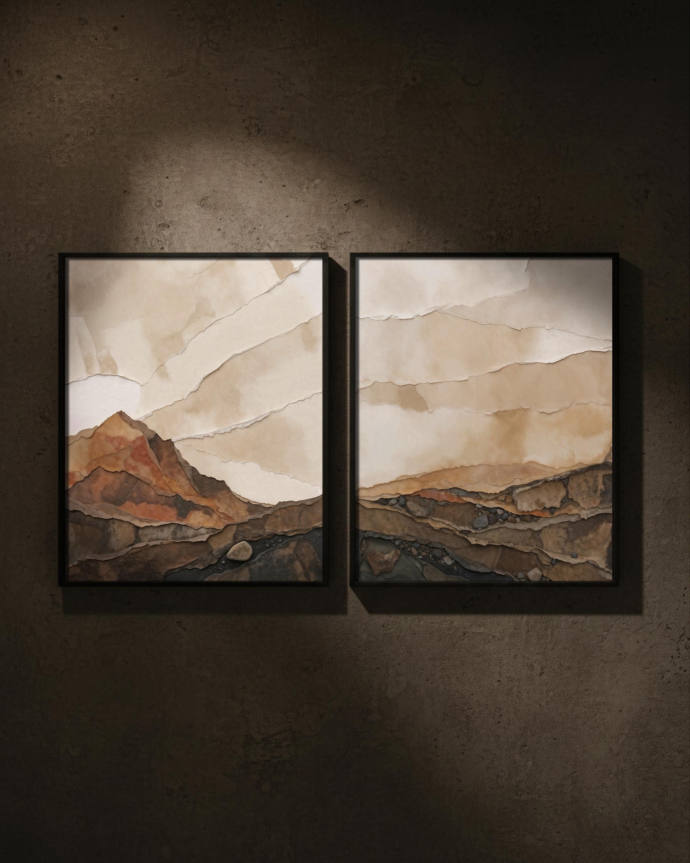 Set of 2 Wabi Sabi Wall Art, Abstract Mountain Print, Earth Tone ...