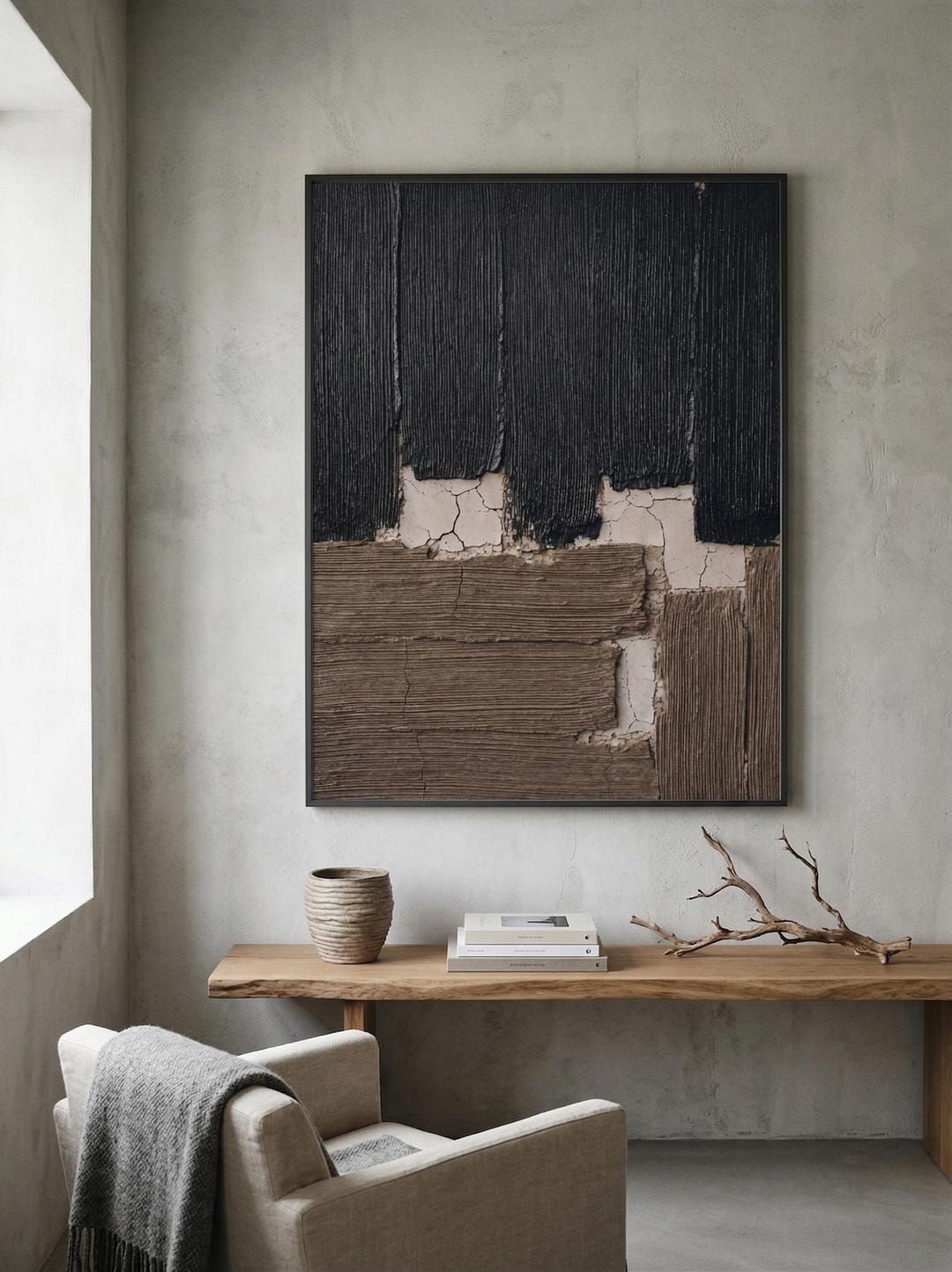 Abstract Black and Brown Wall Art, Industrial Color Block Print, Wabi ...