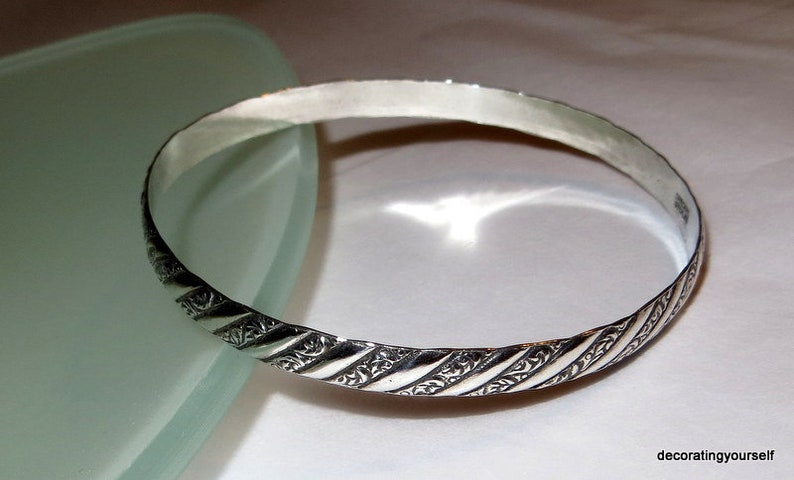 Danecraft Sterling Silver Striped Bangle Bracelet Signed