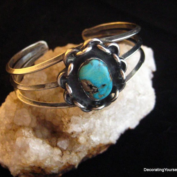 Native American Turquoise Sterling Cuff Bracelet  26g