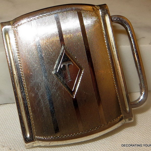 1917 Marsh Sterling Silver Belt Buckle Engraved Monogram T Antique