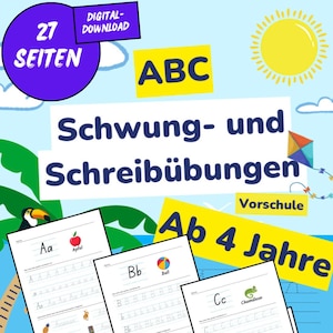 Ejercicio de columpio, ejercicio de escritura de letras, preescolar, escuela primaria, 1er grado, folleto, libro de texto, niños, alemán, 4 años, aprendizaje, escritura, un libro