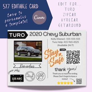 Editable Turo Zipcar Template Car Rentals |Canva Turo Information Template |Turo Car Rental Listing Editable |car rental Instant Download