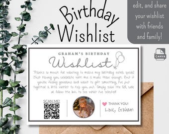 Giftful Wishlist Printable Card | Share Your Registry with Invitations | Editable Template for Baby Showers, Weddings, Birthdays & More