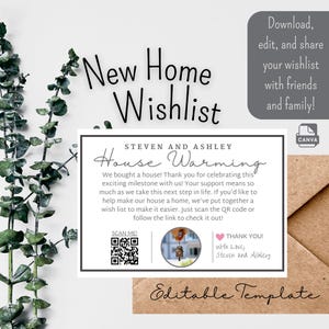 Giftful House Warming verlanglijst afdrukbare kaart | Deel je register met uitnodigingen | Sjabloon voor babyshower, bruiloft, verjaardag en meer