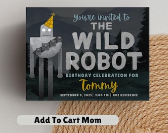Plantilla de invitación de cumpleaños personalizada de Wild Robot para descargar al instante e imprimir