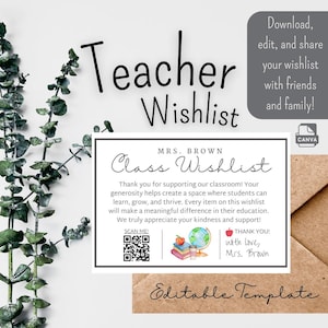 Teacher Wishlist Card: Editable Canva Template (Digital Download)
