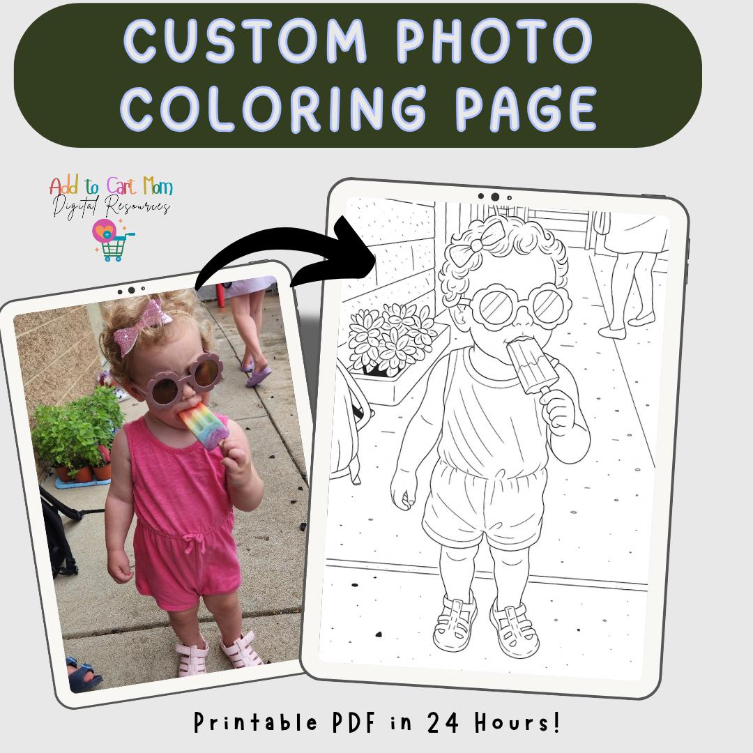 Turn any photo into a custom coloring page- photo coloring Graduation Birthday, Memory Wedding School business and more Personalized gift