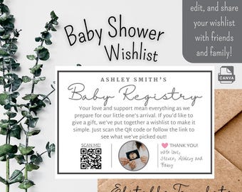 Tarjeta de lista de deseos para el registro de regalos: Plantilla editable (Canva)