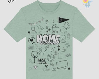 Camiseta con dibujo de doodle para educación en casa: divertida camiseta con dibujo gráfico para niños y profesores