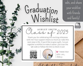 Giftful Grad Wishlist Printable Card | Share Your Registry with Invitations | Editable Template for Baby Showers, Weddings, Birthdays & More