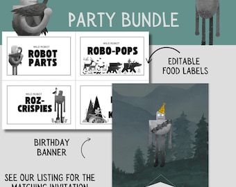 Wild Robot Birthday Party Bundle - Unique robot themed birthday  Editable Canva Templates for Banners and Food Labels printable birthday