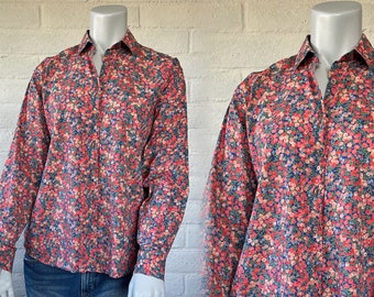 80s Liberty Print Blouse - Vintage Liberty Fabric Shirt Wiltshire Berry Tana Lawn - Pretty 1980s Floral Cotton Button Up M L
